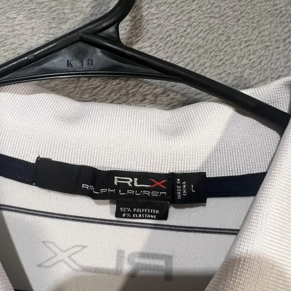 RLX Ralph Lauren Polo Shirt Mens Large White Blue Stripe Golf TPC Four Seasons